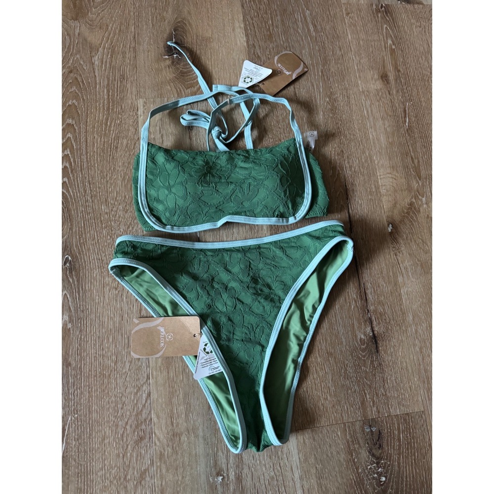 Berlook NWT Green Floral Jacquard Bikini Set Two Piece Swimsuit Size S